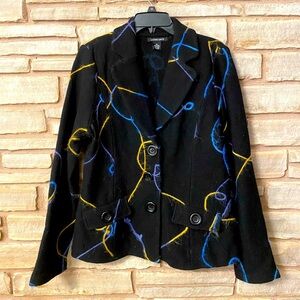 Luciano Dante Jacket Womens Size M Black with Yarn detail 100% Wool Coat black